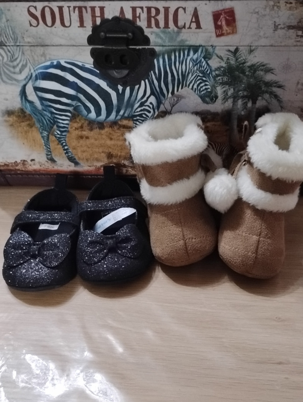 Kids Cozy Faux-Fur Booties and Glitter Mary Janes - Brown & Black